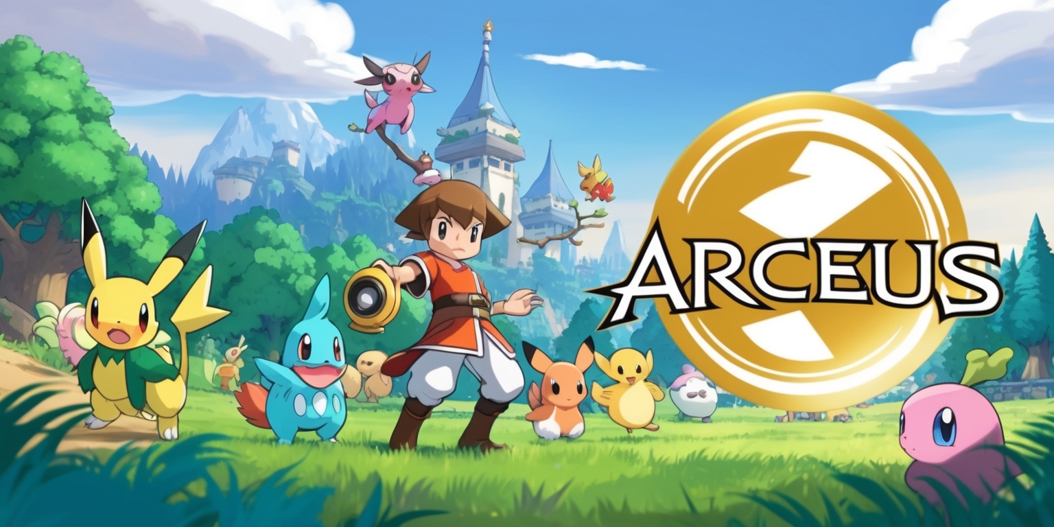 A colorful illustration of the Pokémon Legends: Arceus game, set in a vibrant, feudal-inspired region with lush forests and majestic mountains, featuring a variety of Pokémon roaming freely, with the game's protagonist, a young trainer with a determined expression, wearing a traditional outfit and holding a peculiar, high-tech device, surrounded by wild Pokémon such as Rowlet, Cyndaquil, and Oshawott, with the game's logo, a stylized, gold, circular emblem with a bold, white font, prominently displayed in the foreground, against a warm, sunny backdrop with fluffy white clouds and a subtle, gradient blue sky.